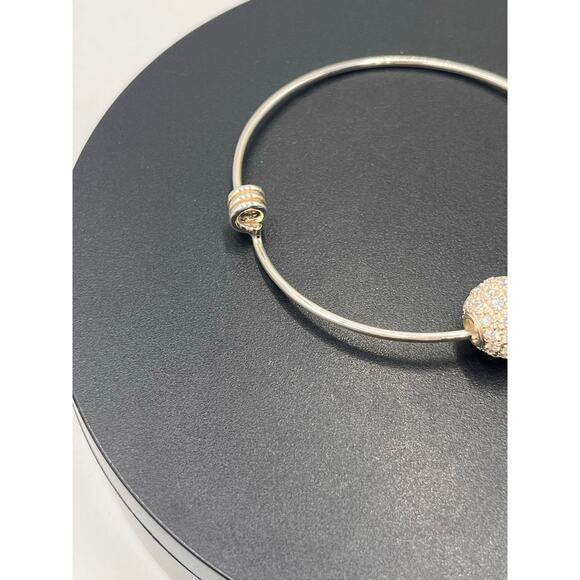 Sterling silver Pave Beaded Wire Adjustable Bangle Bracelet - Picture 4 of 8